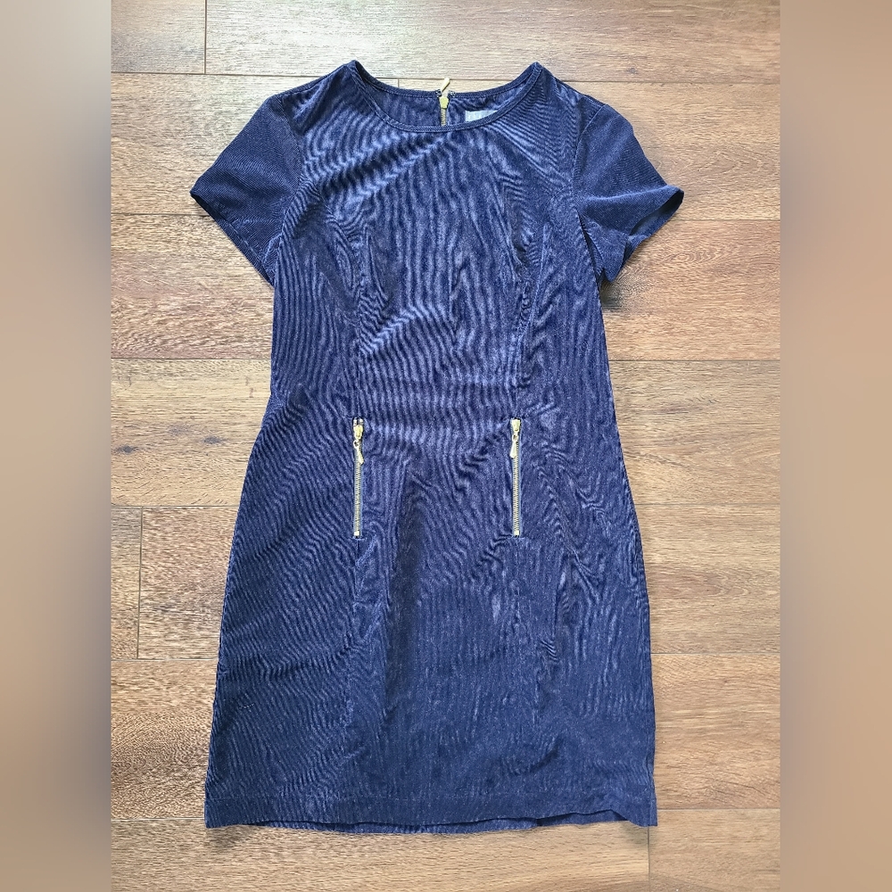 Sharagano Deep Navy Corduroy Short Sleeve Shift Dress Sz 8